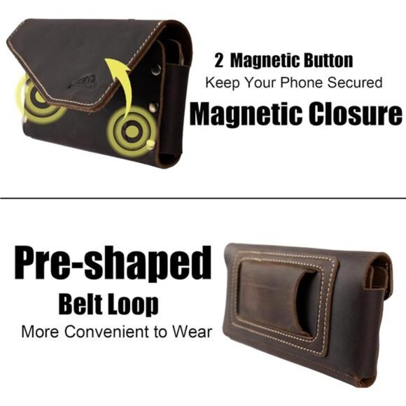 Leather Phone Holster with BeltLoop,Magnetic Closure Cell Phone Pouch CardHolder - Picture 5 of 7
